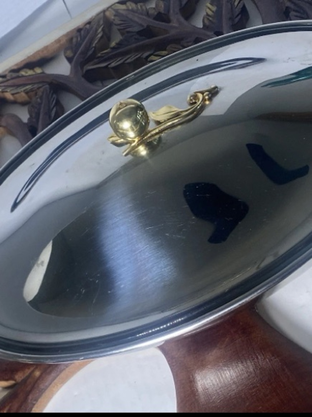 ONEIDA Stainless Steel Golden Damask Gold Rose Casserole Dish Serving 2QT 14"x10